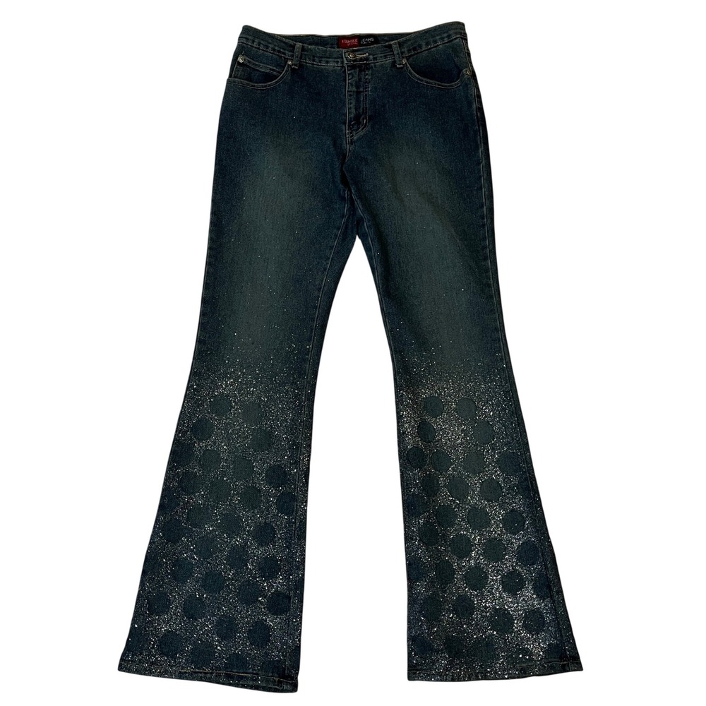 Vintage Y2K Younique Flare Jeans 11 Dark Wash Glitter Embellished Polka Dot